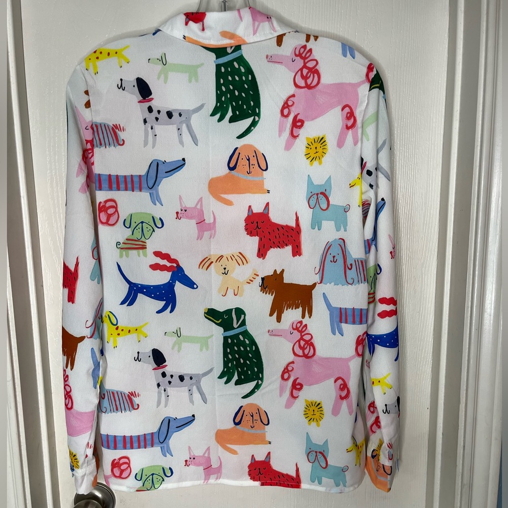 Colorful Dog Print Button-Up Top Blouse Long Sleeve Size M - Picture 5 of 6